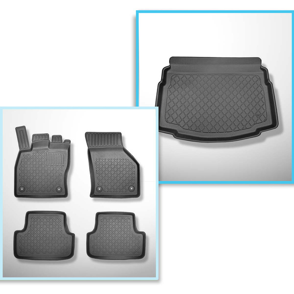 Súprava rohož do batožinového priestoru a autokoberčeky TPE na mieru do: Volkswagen Golf VII Hatchback (10.2012-12.2019) - s dojazdovým rezervným kolesom / opravárenskú súpravou: na horný aj dolný batožinový priestor