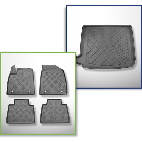 Súprava rohož do batožinového priestoru a autokoberčeky TPE na mieru do: MG HS SUV (03.2023-06.2024) - horný batožinový priestor; na dvojitú podlahu batožinového priestoru; nie pre EHS Plug-in Hybrid verziu