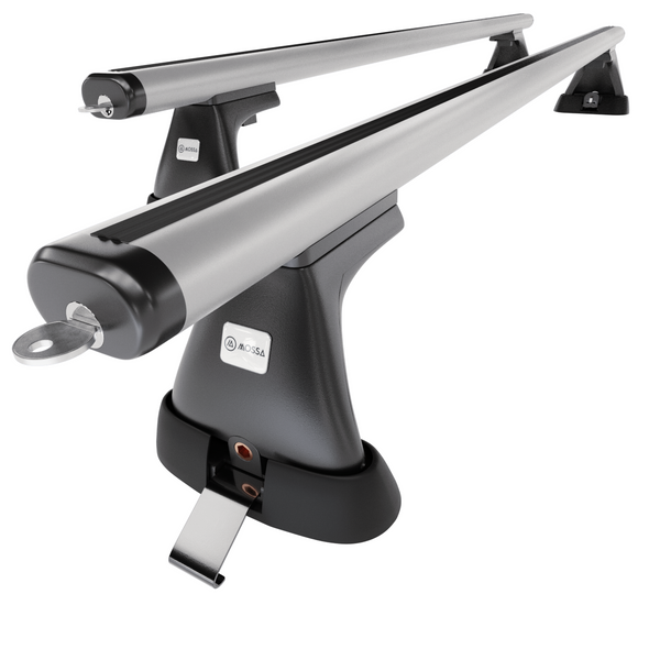 Základný nosič na strechu auta pre Toyota Hiace Van (1996-2006) - strieborný priečny nosič - montážne body - Hliník