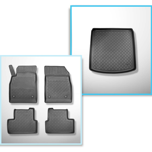 Súprava rohož do batožinového priestoru a autokoberčeky TPE na mieru do: Opel Astra J Sedan (09.2012-2015) - s dojazdovým rezervným kolesom