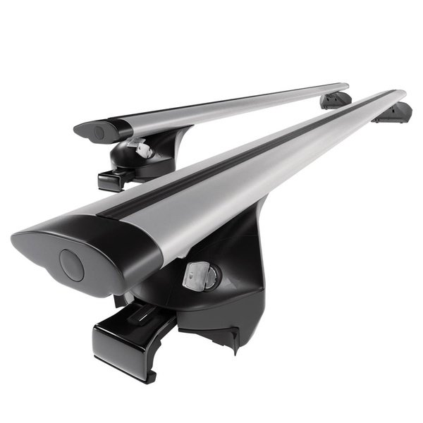 Základný nosič na strechu auta pre Alfa Romeo Stelvio SUV (2017-....) - strieborný priečny nosič - integrované zábradlia - Hliník