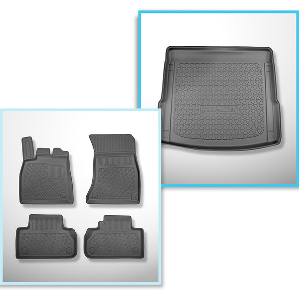 Súprava rohož do batožinového priestoru a autokoberčeky TPE PREMIUM na mieru do: Audi Q5 II FY SUV (01.2017-08.2024) - tiež pre modely s upevňujúcimi koľajnicami; nie pre TFSI e plug-in hybridnú verziu; tiež pre modely s upevňujúcimi koľajnicami